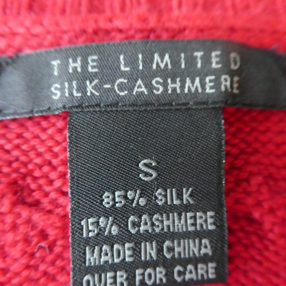 SiLK Cashmere Cable Knit Sweater Red The Limited Ribbed Crew Cuffs Waistband S - Picture 8 of 9